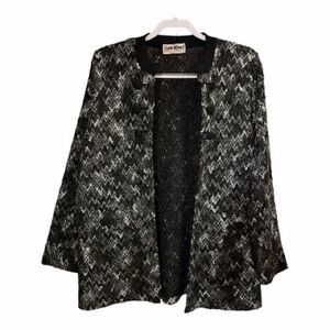 Vintage San Remo brand black and white chevron knit open front jacket
